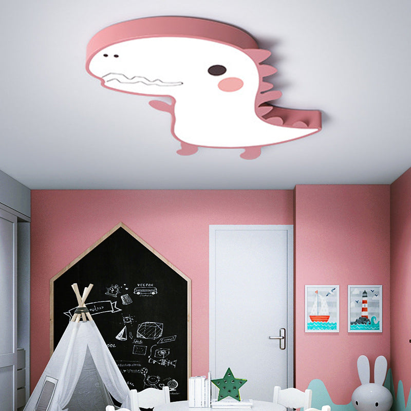 Pink/Green Dinosaur Flushmount Lamp Cartoon LED Aluminum Ceiling Light with Acrylic Diffuser in Warm/White Light Clearhalo 'Ceiling Lights' 'Close To Ceiling Lights' 'Close to ceiling' 'Flush mount' Lighting' 215928