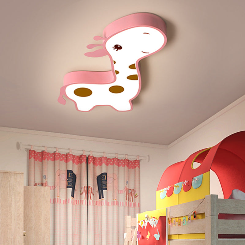 Blue/Pink Giraffe Shaped Flush Light Fixture Cartoon Style LED Acrylic Flush Mount Lamp in Warm/White Light for Bedroom Pink Warm Clearhalo 'Ceiling Lights' 'Close To Ceiling Lights' 'Close to ceiling' 'Flush mount' Lighting' 215930