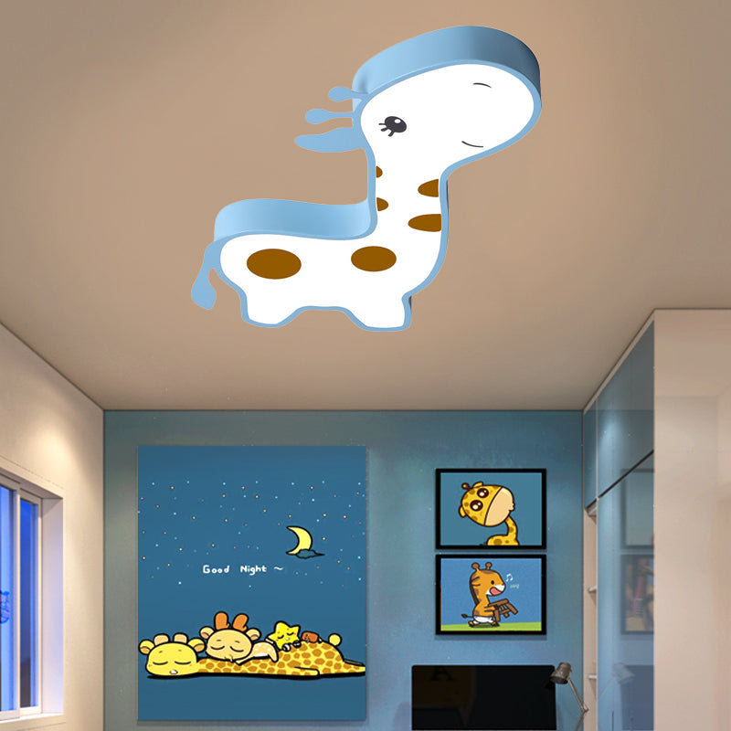 Blue/Pink Giraffe Shaped Flush Light Fixture Cartoon Style LED Acrylic Flush Mount Lamp in Warm/White Light for Bedroom Blue Clearhalo 'Ceiling Lights' 'Close To Ceiling Lights' 'Close to ceiling' 'Flush mount' Lighting' 215934