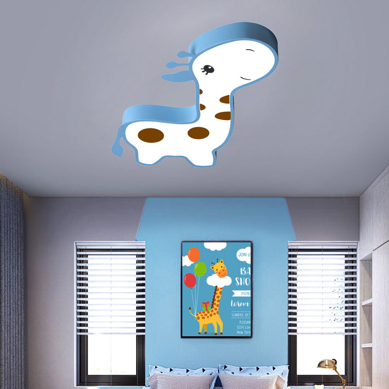 Blue/Pink Giraffe Shaped Flush Light Fixture Cartoon Style LED Acrylic Flush Mount Lamp in Warm/White Light for Bedroom Clearhalo 'Ceiling Lights' 'Close To Ceiling Lights' 'Close to ceiling' 'Flush mount' Lighting' 215935