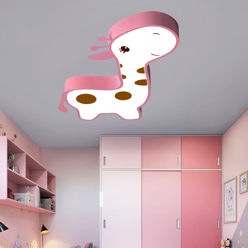 Blue/Pink Giraffe Shaped Flush Light Fixture Cartoon Style LED Acrylic Flush Mount Lamp in Warm/White Light for Bedroom Pink White Clearhalo 'Ceiling Lights' 'Close To Ceiling Lights' 'Close to ceiling' 'Flush mount' Lighting' 215938