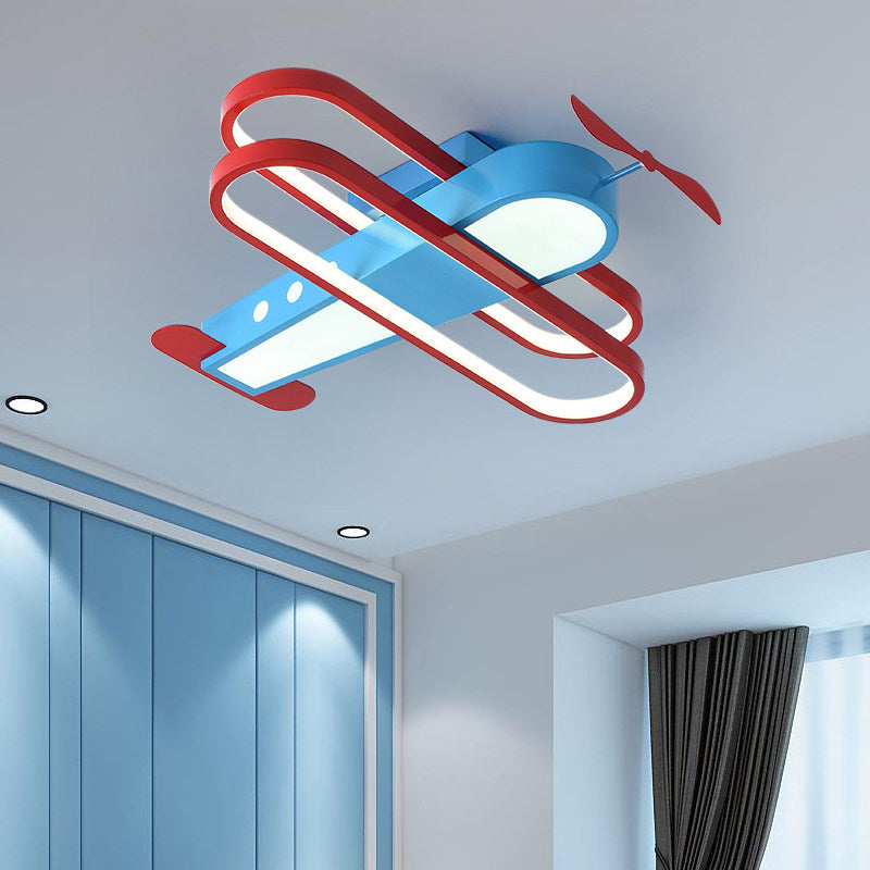 18"/23.5" W Aircraft Flushmount Lighting Kids Aluminum and Acrylic LED Blue Ceiling Mounted Light in Warm/White Light Blue White Clearhalo 'Ceiling Lights' 'Close To Ceiling Lights' 'Close to ceiling' 'Flush mount' Lighting' 215941