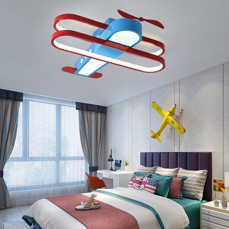 18"/23.5" W Aircraft Flushmount Lighting Kids Aluminum and Acrylic LED Blue Ceiling Mounted Light in Warm/White Light Clearhalo 'Ceiling Lights' 'Close To Ceiling Lights' 'Close to ceiling' 'Flush mount' Lighting' 215943