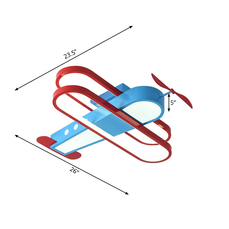 18"/23.5" W Aircraft Flushmount Lighting Kids Aluminum and Acrylic LED Blue Ceiling Mounted Light in Warm/White Light Clearhalo 'Ceiling Lights' 'Close To Ceiling Lights' 'Close to ceiling' 'Flush mount' Lighting' 215947