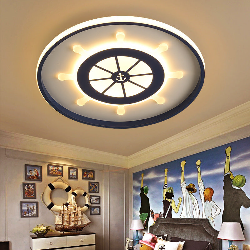 Blue Round Flush Light Fixture Kids 18"/23.5" Wide LED Acrylic Ceiling Lamp with Rudder Design, Warm/White Light Clearhalo 'Ceiling Lights' 'Close To Ceiling Lights' 'Close to ceiling' 'Flush mount' Lighting' 215949