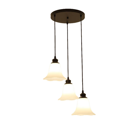 Black Flared Hanging Ceiling Light Classical Frosted Glass 3 Lights Living Room Cluster Pendant Clearhalo 'Ceiling Lights' 'Glass shade' 'Glass' 'Pendant Lights' 'Pendants' Lighting' 215971