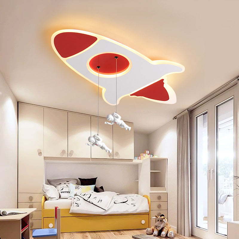 Cartoon Stylish Rocket Shaped Ceiling Flush Mount Acrylic 14"/16.5" W LED Bedroom Red Flushmount Lamp in Warm/White Light Red Warm Clearhalo 'Ceiling Lights' 'Close To Ceiling Lights' 'Close to ceiling' 'Flush mount' Lighting' 215981