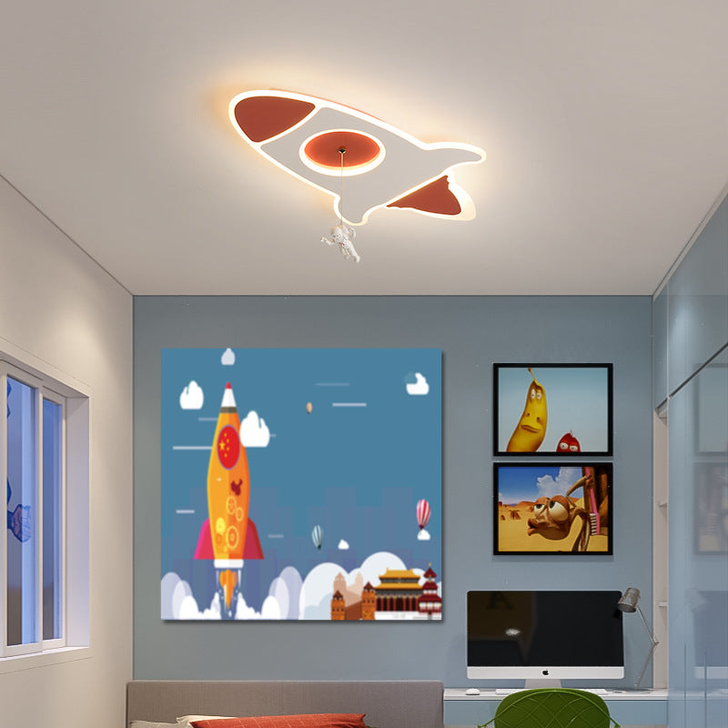 Cartoon Stylish Rocket Shaped Ceiling Flush Mount Acrylic 14"/16.5" W LED Bedroom Red Flushmount Lamp in Warm/White Light Clearhalo 'Ceiling Lights' 'Close To Ceiling Lights' 'Close to ceiling' 'Flush mount' Lighting' 215982