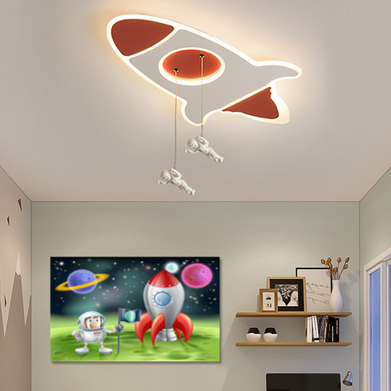 Cartoon Stylish Rocket Shaped Ceiling Flush Mount Acrylic 14"/16.5" W LED Bedroom Red Flushmount Lamp in Warm/White Light Clearhalo 'Ceiling Lights' 'Close To Ceiling Lights' 'Close to ceiling' 'Flush mount' Lighting' 215983