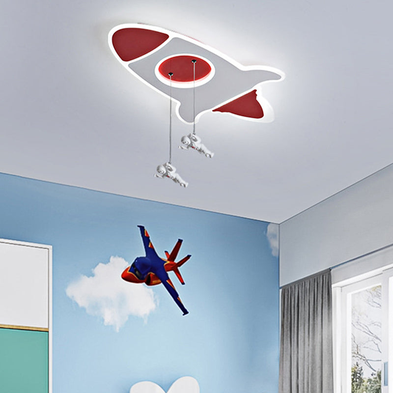 Cartoon Stylish Rocket Shaped Ceiling Flush Mount Acrylic 14"/16.5" W LED Bedroom Red Flushmount Lamp in Warm/White Light Red White Clearhalo 'Ceiling Lights' 'Close To Ceiling Lights' 'Close to ceiling' 'Flush mount' Lighting' 215987