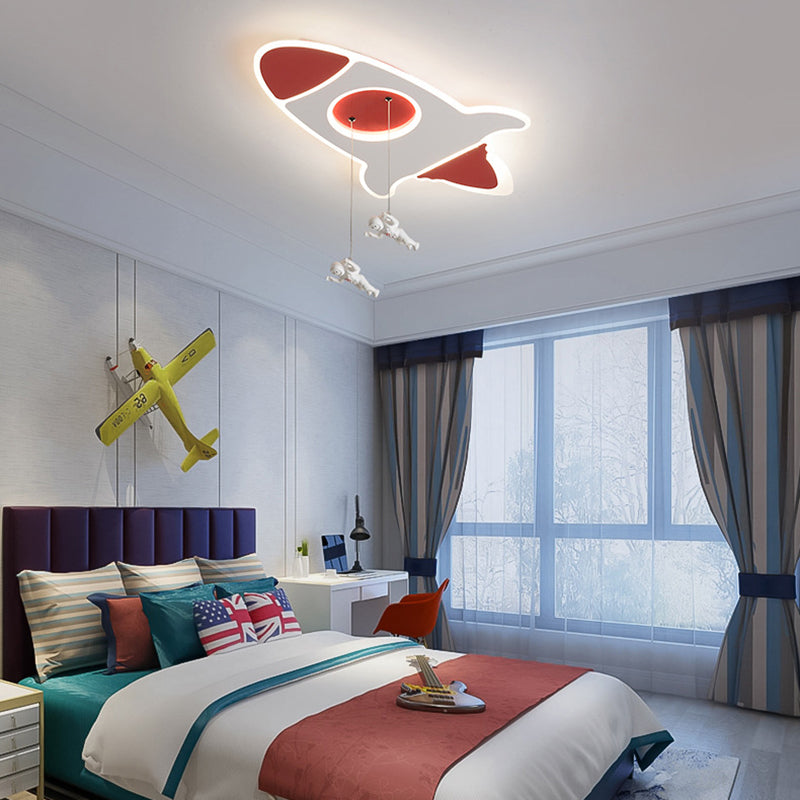 Cartoon Stylish Rocket Shaped Ceiling Flush Mount Acrylic 14"/16.5" W LED Bedroom Red Flushmount Lamp in Warm/White Light Clearhalo 'Ceiling Lights' 'Close To Ceiling Lights' 'Close to ceiling' 'Flush mount' Lighting' 215988