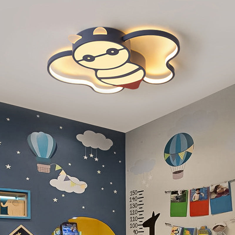 Kids Bee Design Flush Mount Lighting Acrylic LED Children Room Blue Ceiling Lamp in Warm/White Light, 15"/20.5" Width Blue Warm Clearhalo 'Ceiling Lights' 'Close To Ceiling Lights' 'Close to ceiling' 'Flush mount' Lighting' 216022