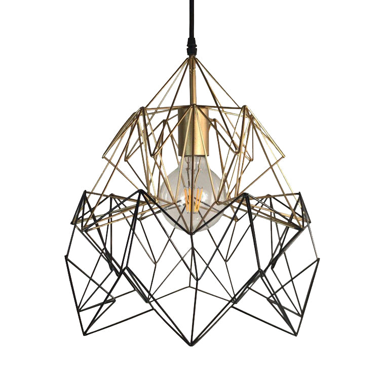 1 Light Geometric Cage Pendant Lighting Traditional Black and Gold Metal Hanging Light Fixture Clearhalo 'Ceiling Lights' 'Pendant Lights' 'Pendants' Lighting' 216031