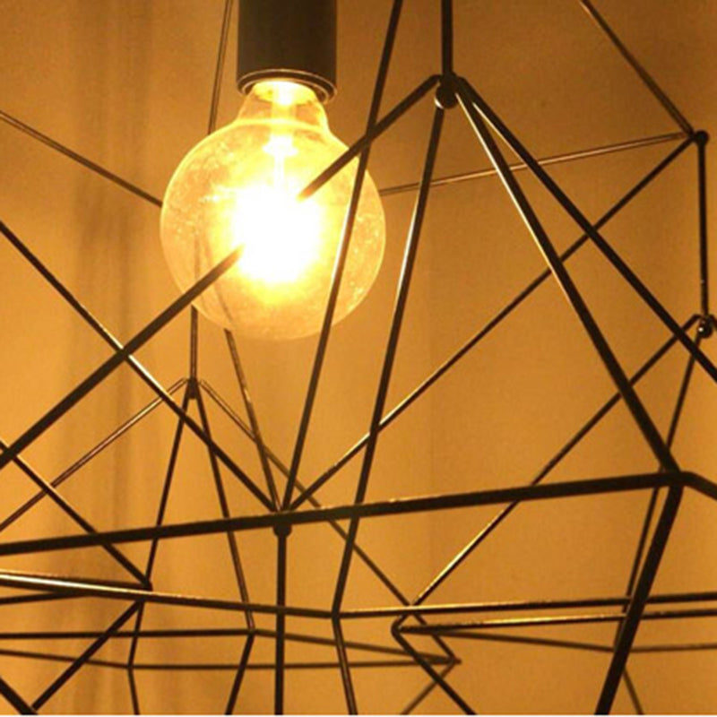 1 Light Geometric Cage Pendant Lighting Traditional Black and Gold Metal Hanging Light Fixture Clearhalo 'Ceiling Lights' 'Pendant Lights' 'Pendants' Lighting' 216033