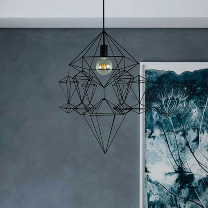 Black Diamond Pendant Fixture Classical Metal 1 Light Living Room Hanging Ceiling Light Clearhalo 'Ceiling Lights' 'Pendant Lights' 'Pendants' Lighting' 216034