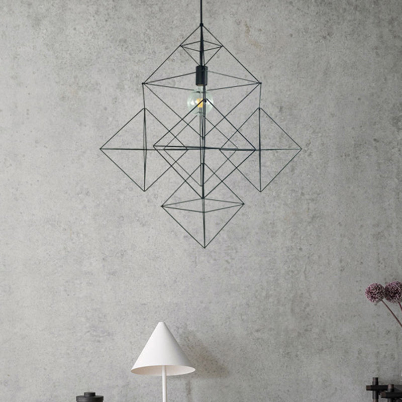 Black 1 Light Pendant Lighting Classic Metal Geometric Hanging Lamp for Dining Room Clearhalo 'Ceiling Lights' 'Pendant Lights' 'Pendants' Lighting' 216038