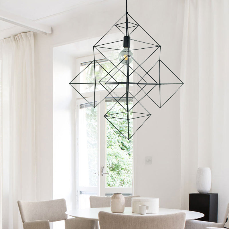 Black 1 Light Pendant Lighting Classic Metal Geometric Hanging Lamp for Dining Room Clearhalo 'Ceiling Lights' 'Pendant Lights' 'Pendants' Lighting' 216039