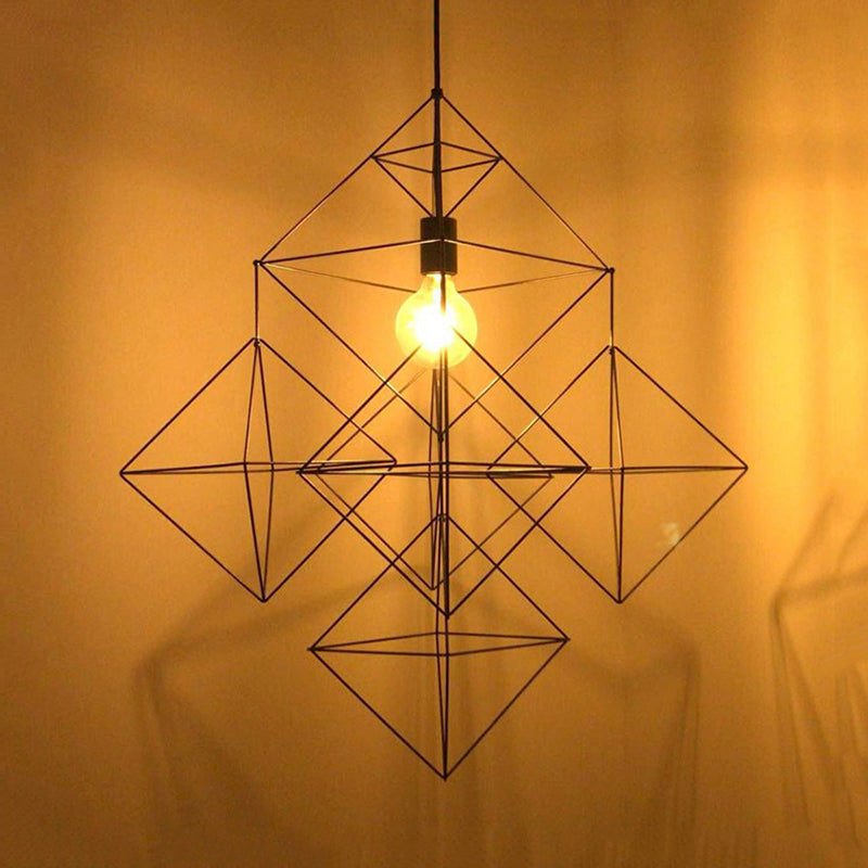 Black 1 Light Pendant Lighting Classic Metal Geometric Hanging Lamp for Dining Room Clearhalo 'Ceiling Lights' 'Pendant Lights' 'Pendants' Lighting' 216042