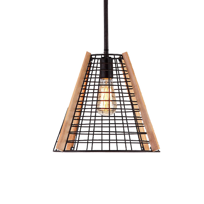 Classic Cone Pendant Lighting 1 Light Metal Hanging Light Fixture in Black with Cage Clearhalo 'Ceiling Lights' 'Pendant Lights' 'Pendants' Lighting' 216045