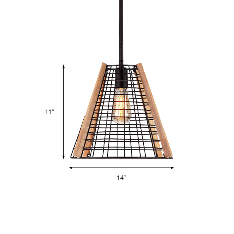 Classic Cone Pendant Lighting 1 Light Metal Hanging Light Fixture in Black with Cage Clearhalo 'Ceiling Lights' 'Pendant Lights' 'Pendants' Lighting' 216046