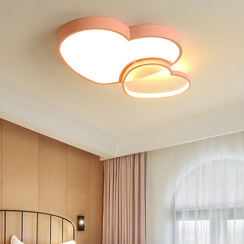 Modern Style Loving Heart Flush Light Fixture Acrylic 13"/16.5" W LED Children Room Flushmount Lamp in Pink/White Pink 16.5" Clearhalo 'Ceiling Lights' 'Close To Ceiling Lights' 'Close to ceiling' 'Flush mount' Lighting' 216072