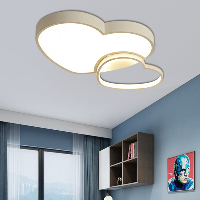 Modern Style Loving Heart Flush Light Fixture Acrylic 13"/16.5" W LED Children Room Flushmount Lamp in Pink/White White 13" Clearhalo 'Ceiling Lights' 'Close To Ceiling Lights' 'Close to ceiling' 'Flush mount' Lighting' 216079