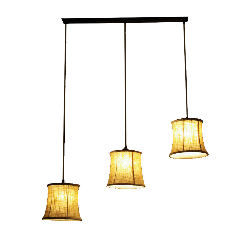 3 Lights Drum Cluster Pendant Classic Flaxen Fabric Ceiling Light with Round/Linear Canopy Clearhalo 'Ceiling Lights' 'Pendant Lights' 'Pendants' Lighting' 216095