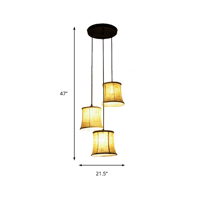 3 Lights Drum Cluster Pendant Classic Flaxen Fabric Ceiling Light with Round/Linear Canopy Clearhalo 'Ceiling Lights' 'Pendant Lights' 'Pendants' Lighting' 216099