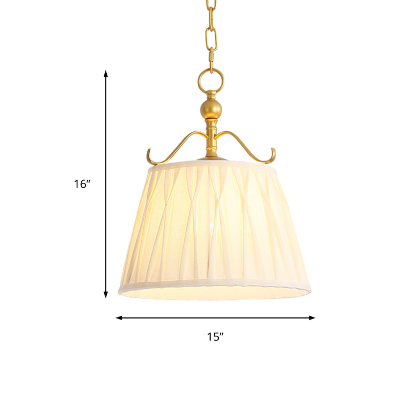 Fabric White Pendant Lamp Drum 1 Light Classic Chandelier Light Fixture for Dining Room, 11"/15" Wide Clearhalo 'Ceiling Lights' 'Pendant Lights' 'Pendants' Lighting' 216108