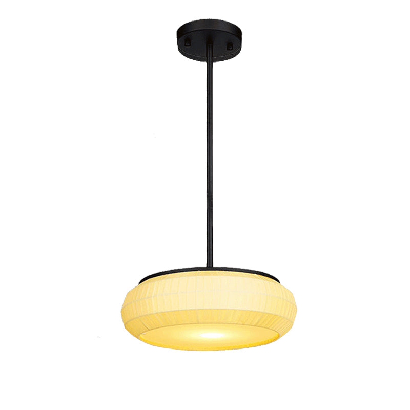 1 Light Hanging Ceiling Light with Round Fabric Shade Classic Living Room Pendant Lighting in White, 16"/19.5" Wide Clearhalo 'Ceiling Lights' 'Pendant Lights' 'Pendants' Lighting' 216147