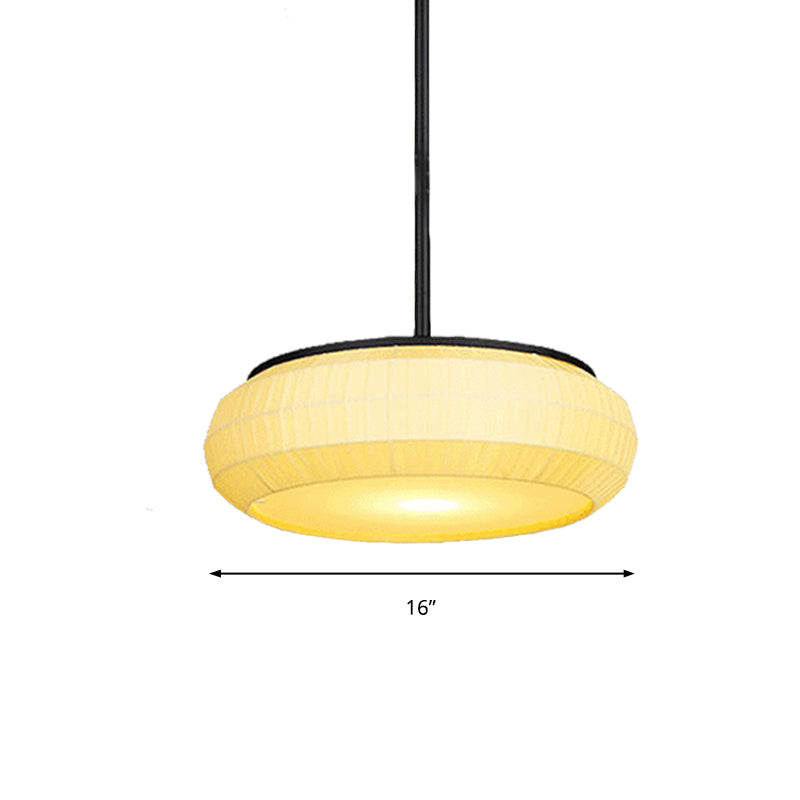 1 Light Hanging Ceiling Light with Round Fabric Shade Classic Living Room Pendant Lighting in White, 16"/19.5" Wide Clearhalo 'Ceiling Lights' 'Pendant Lights' 'Pendants' Lighting' 216148