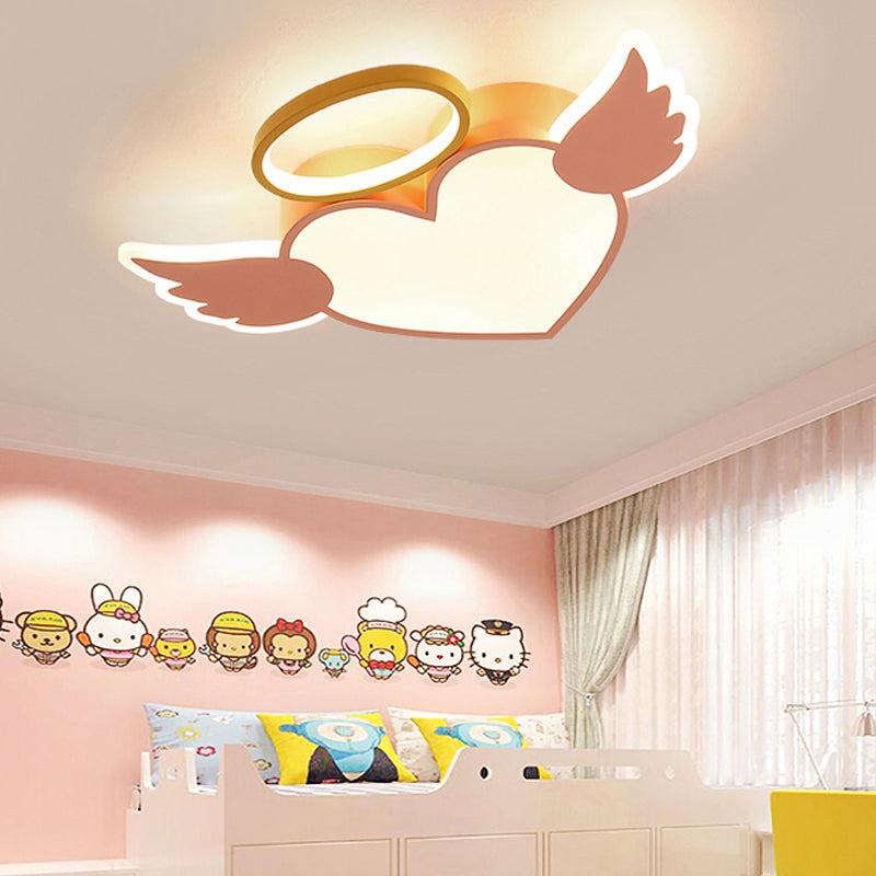 Metal Heart Shaped Flushmount Lamp Cartoon 19.5"/23.5" W LED Blue/Pink Ceiling Lighting with Acrylic Diffuser in Warm/White Light Clearhalo 'Ceiling Lights' 'Close To Ceiling Lights' 'Close to ceiling' 'Flush mount' Lighting' 216151