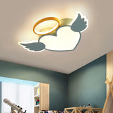 Metal Heart Shaped Flushmount Lamp Cartoon 19.5"/23.5" W LED Blue/Pink Ceiling Lighting with Acrylic Diffuser in Warm/White Light Clearhalo 'Ceiling Lights' 'Close To Ceiling Lights' 'Close to ceiling' 'Flush mount' Lighting' 216156