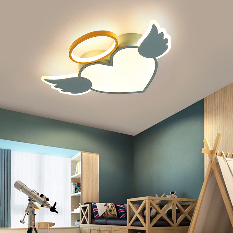 Metal Heart Shaped Flushmount Lamp Cartoon 19.5"/23.5" W LED Blue/Pink Ceiling Lighting with Acrylic Diffuser in Warm/White Light Blue Warm Clearhalo 'Ceiling Lights' 'Close To Ceiling Lights' 'Close to ceiling' 'Flush mount' Lighting' 216157