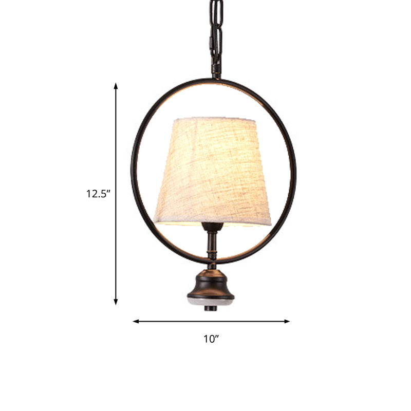 Black 1 Light Pendant Lighting Fixture Traditional Fabric Trapezoid Hanging Ceiling Light with Iron Ring Clearhalo 'Ceiling Lights' 'Pendant Lights' 'Pendants' Lighting' 216177