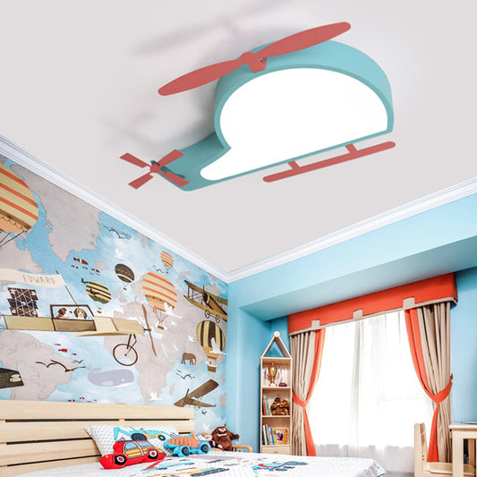 Blue Helicopter Flushmount Lighting Cartoon Style LED Metal Ceiling Mount Light with Acrylic Diffuser Blue A Clearhalo 'Ceiling Lights' 'Close To Ceiling Lights' 'Close to ceiling' 'Flush mount' Lighting' 216184