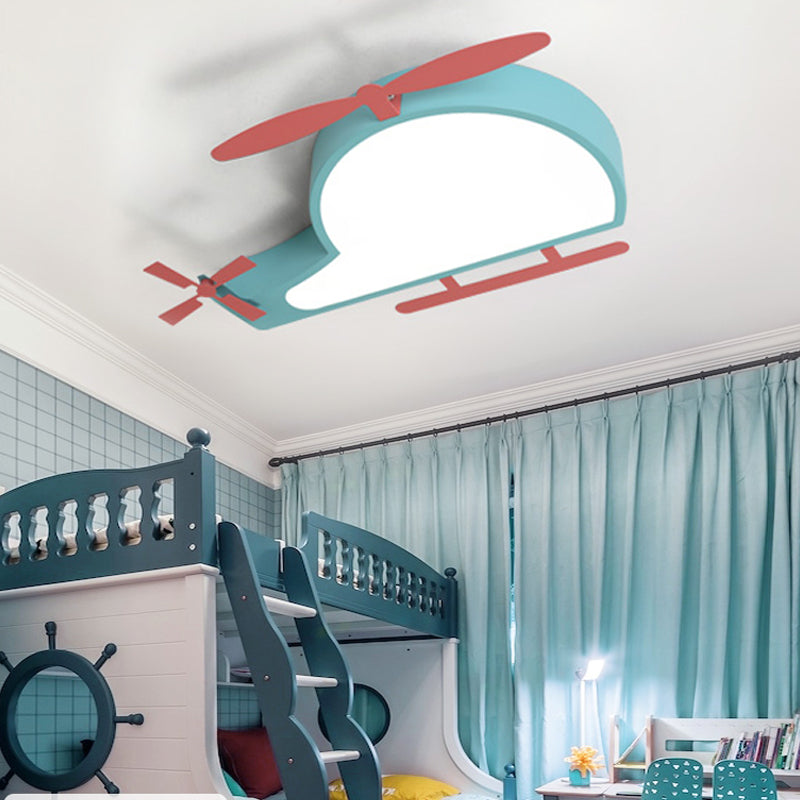 Blue Helicopter Flushmount Lighting Cartoon Style LED Metal Ceiling Mount Light with Acrylic Diffuser Clearhalo 'Ceiling Lights' 'Close To Ceiling Lights' 'Close to ceiling' 'Flush mount' Lighting' 216185