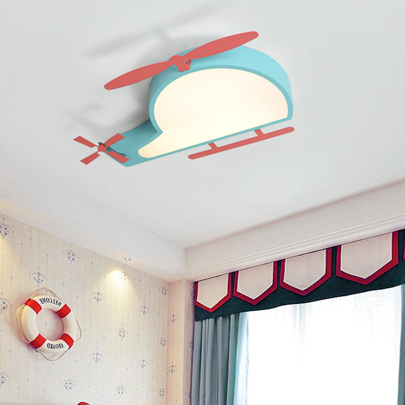 Blue Helicopter Flushmount Lighting Cartoon Style LED Metal Ceiling Mount Light with Acrylic Diffuser Clearhalo 'Ceiling Lights' 'Close To Ceiling Lights' 'Close to ceiling' 'Flush mount' Lighting' 216186