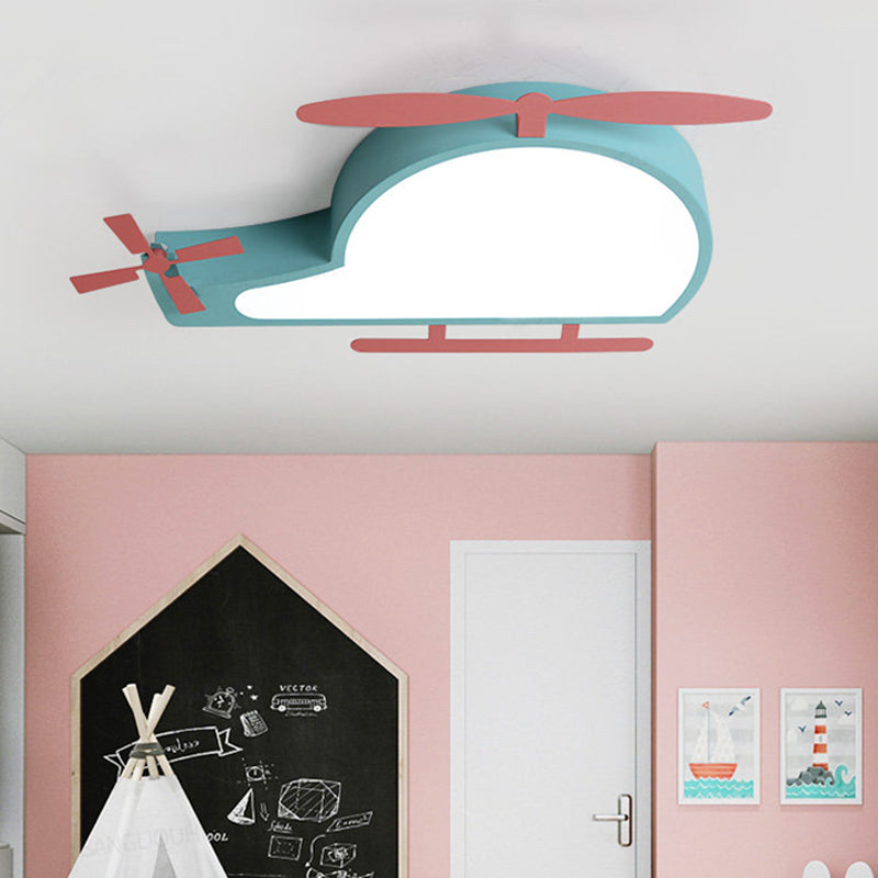 Blue Helicopter Flushmount Lighting Cartoon Style LED Metal Ceiling Mount Light with Acrylic Diffuser Clearhalo 'Ceiling Lights' 'Close To Ceiling Lights' 'Close to ceiling' 'Flush mount' Lighting' 216187