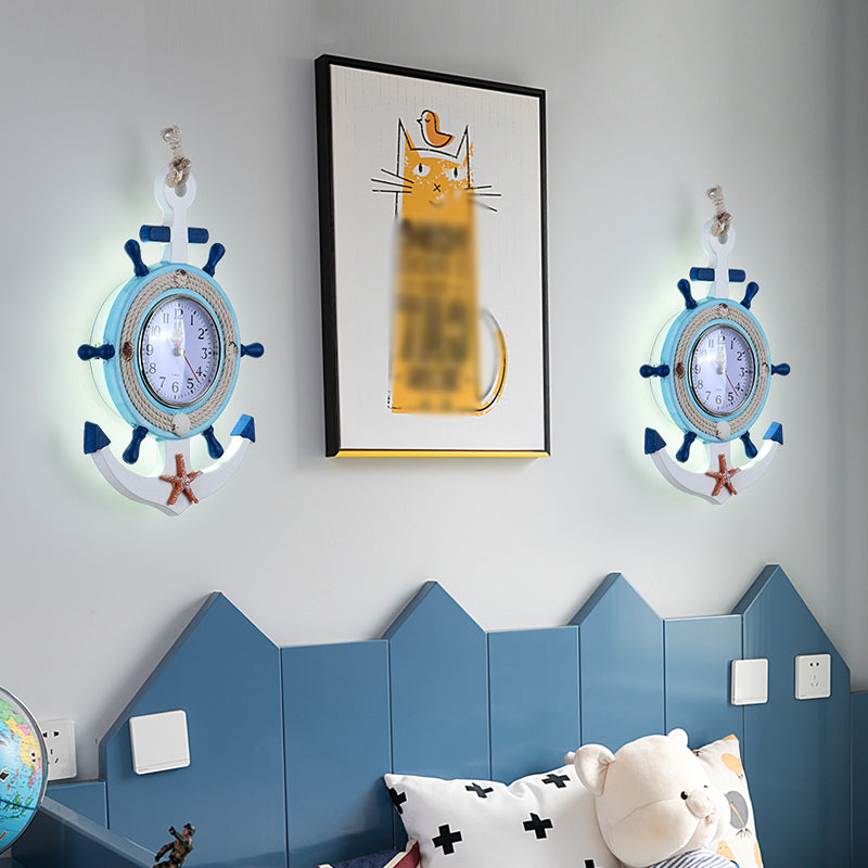 Circle Shaped Child Room LED Wall Mount Lighting Metallic Modern Wall Light Fixture Blue Clearhalo 'Wall Lamps & Sconces' 'Wall Lights' Lighting' 2161917