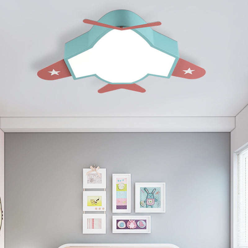 Blue Helicopter Flushmount Lighting Cartoon Style LED Metal Ceiling Mount Light with Acrylic Diffuser Clearhalo 'Ceiling Lights' 'Close To Ceiling Lights' 'Close to ceiling' 'Flush mount' Lighting' 216192