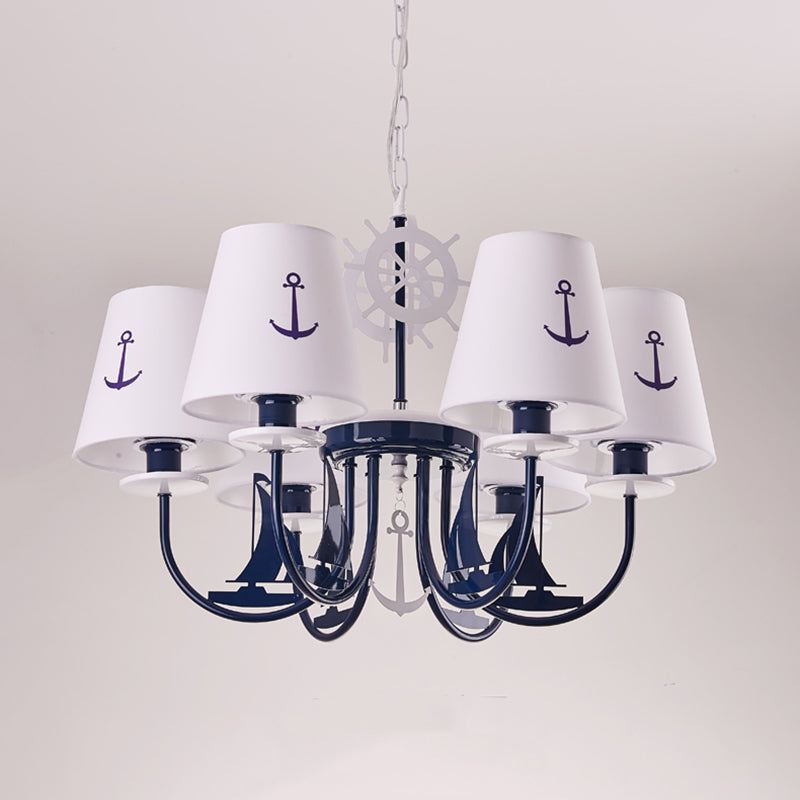 Tapered Chandelier Pendant Light Minimalist Fabric Kindergarten Hanging Light with Anchor Pattern in White Clearhalo 'Ceiling Lights' 'Chandeliers' Lighting' options 2162035