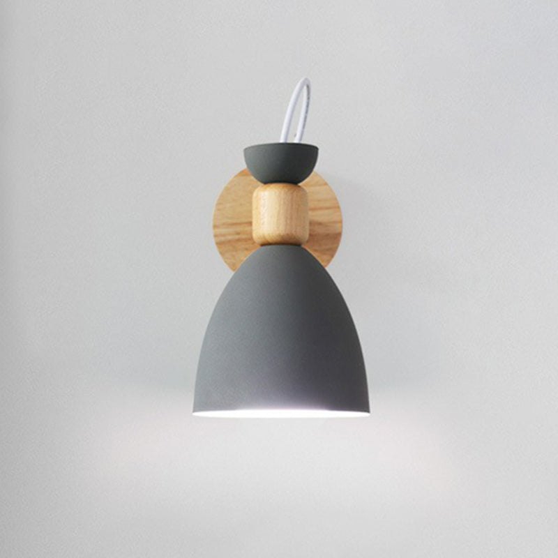 Metallic Swivel Shade Wall Lamp Macaron 1 Bulb Bedroom Wall Light Fixture in Wood Grey A Clearhalo 'Wall Lamps & Sconces' 'Wall Lights' Lighting' 2162062