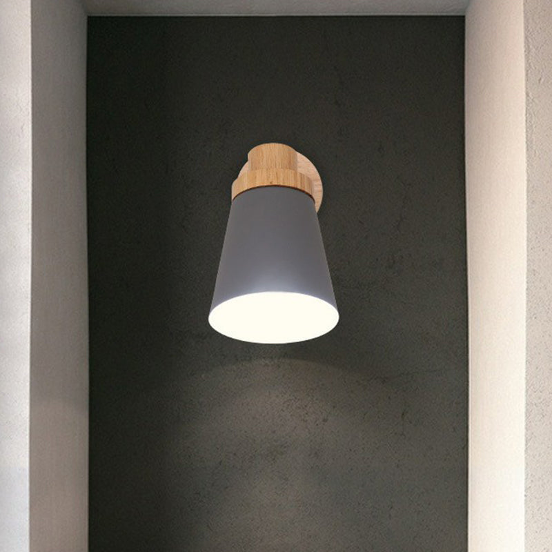 Metallic Swivel Shade Wall Lamp Macaron 1 Bulb Bedroom Wall Light Fixture in Wood Grey B Clearhalo 'Wall Lamps & Sconces' 'Wall Lights' Lighting' 2162065