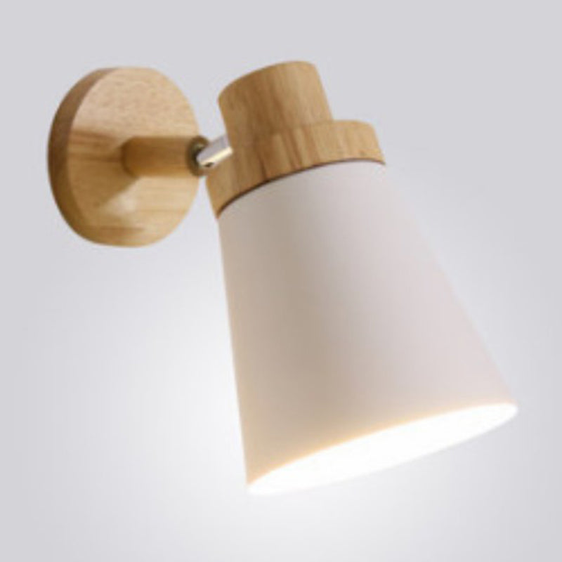 Metallic Swivel Shade Wall Lamp Macaron 1 Bulb Bedroom Wall Light Fixture in Wood White B Clearhalo 'Wall Lamps & Sconces' 'Wall Lights' Lighting' 2162066