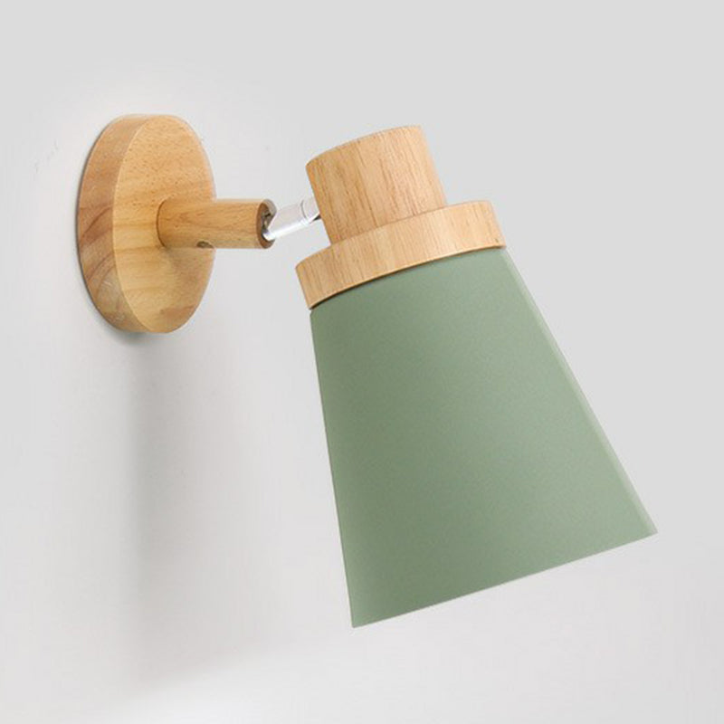 Metallic Swivel Shade Wall Lamp Macaron 1 Bulb Bedroom Wall Light Fixture in Wood Green B Clearhalo 'Wall Lamps & Sconces' 'Wall Lights' Lighting' 2162067