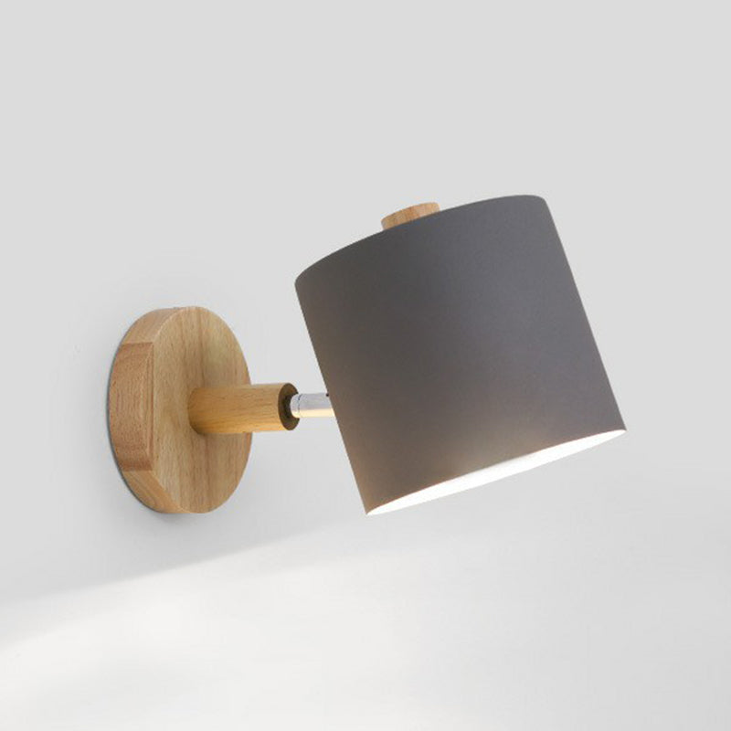 Metallic Swivel Shade Wall Lamp Macaron 1 Bulb Bedroom Wall Light Fixture in Wood Grey C Clearhalo 'Wall Lamps & Sconces' 'Wall Lights' Lighting' 2162068