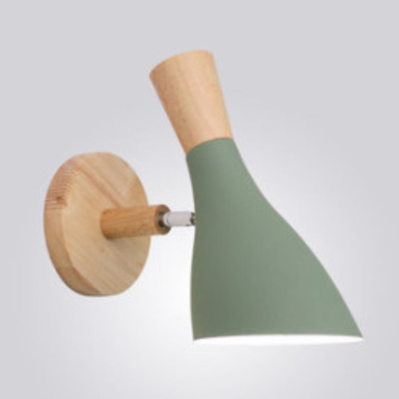 Metallic Swivel Shade Wall Lamp Macaron 1 Bulb Bedroom Wall Light Fixture in Wood Green D Clearhalo 'Wall Lamps & Sconces' 'Wall Lights' Lighting' 2162073