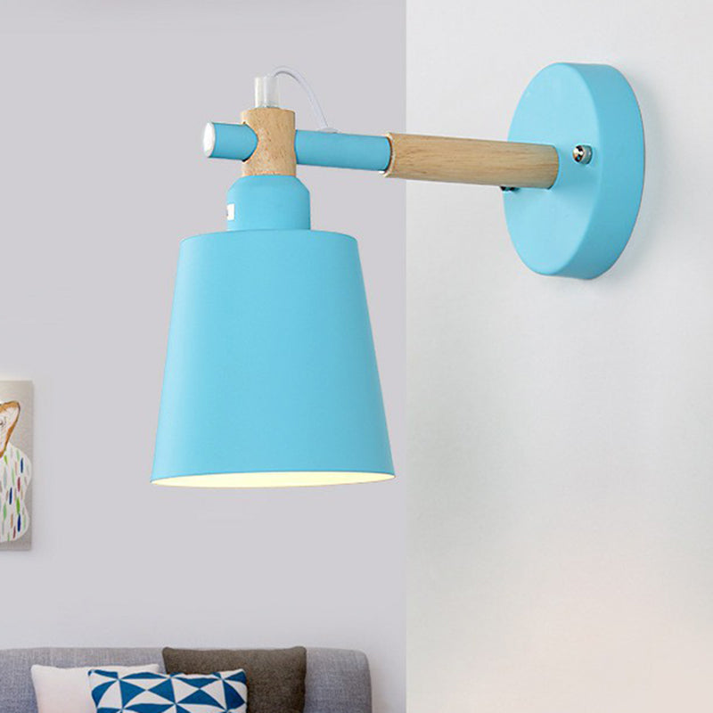 Tapered Shade Metallic Wall Light Simplistic 1 Head Wall Lighting Fixture for Bedroom Blue Clearhalo 'Wall Lamps & Sconces' 'Wall Lights' Lighting' 2162076