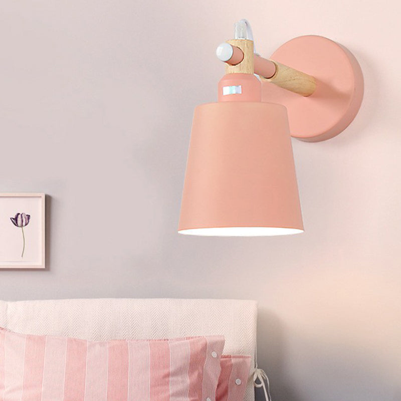 Tapered Shade Metallic Wall Light Simplistic 1 Head Wall Lighting Fixture for Bedroom Pink Clearhalo 'Wall Lamps & Sconces' 'Wall Lights' Lighting' 2162077